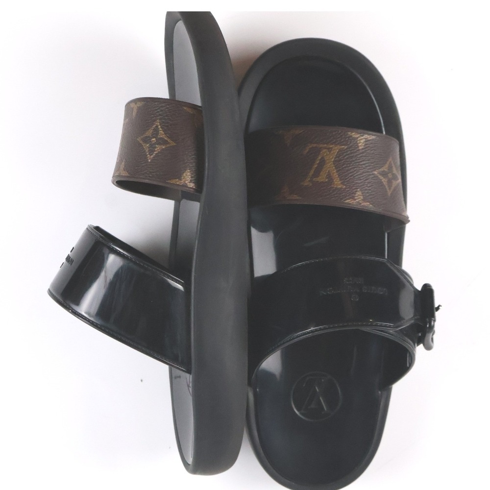 Louis Vuitton Flat Comfort Sandal Black Monogram 40 Leather Canvas